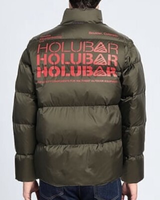 £500+ HOLUBAR MENS GREEN DUCK DOWN BOMBER PUFFER BUBBLE LOGO JACKET COAT BNWT