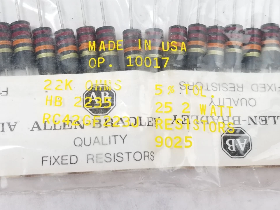 Resistencias Allen-Bradley 22K OHMS 2W RC42GF223J HB 2235 (Lote de 25) Foto 2 de 4