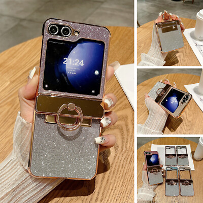 For Samsung Galaxy Z Flip 5/4/3 Glitter Hinge Protection Ring Holder Girls Case