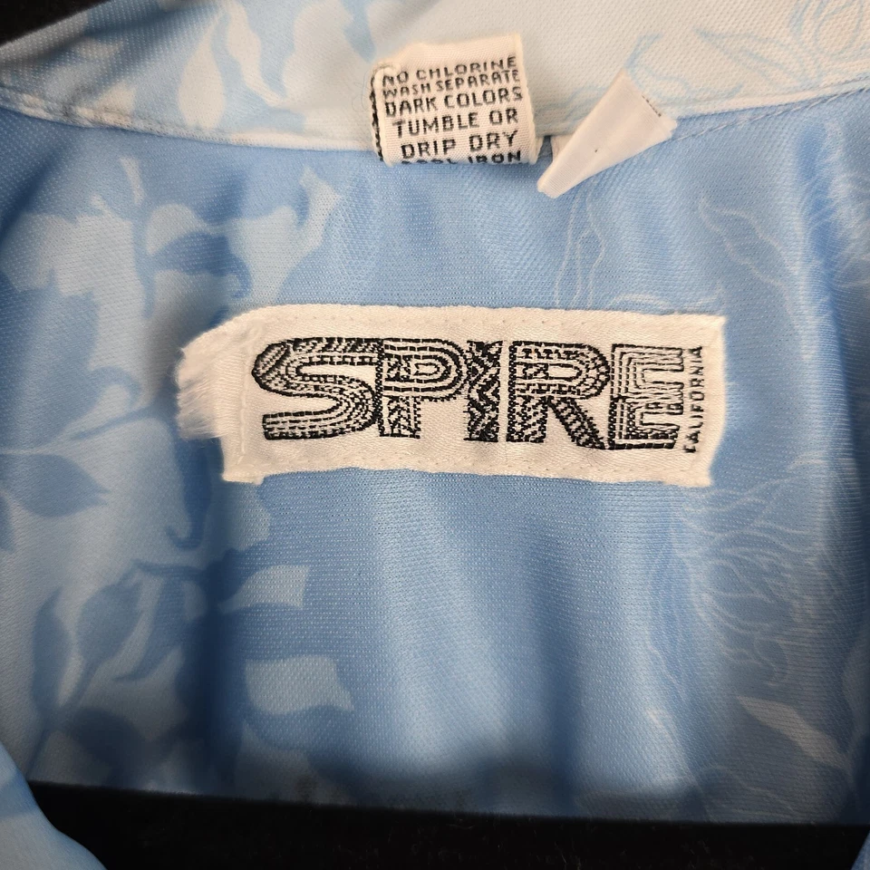 复古 Spire California 男式高 L 恤蓝色提花几何纹理 — 第 3/4 张图片