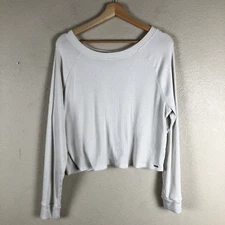 Gilly Hicks Shirt Women Medium White Stretch Ribbed Baby Tee Casual Cropped Boxy