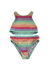 Eddie Bauer Girls Size 14/16 Swimsuit 2 Piece Reversible Multicolor Pastels