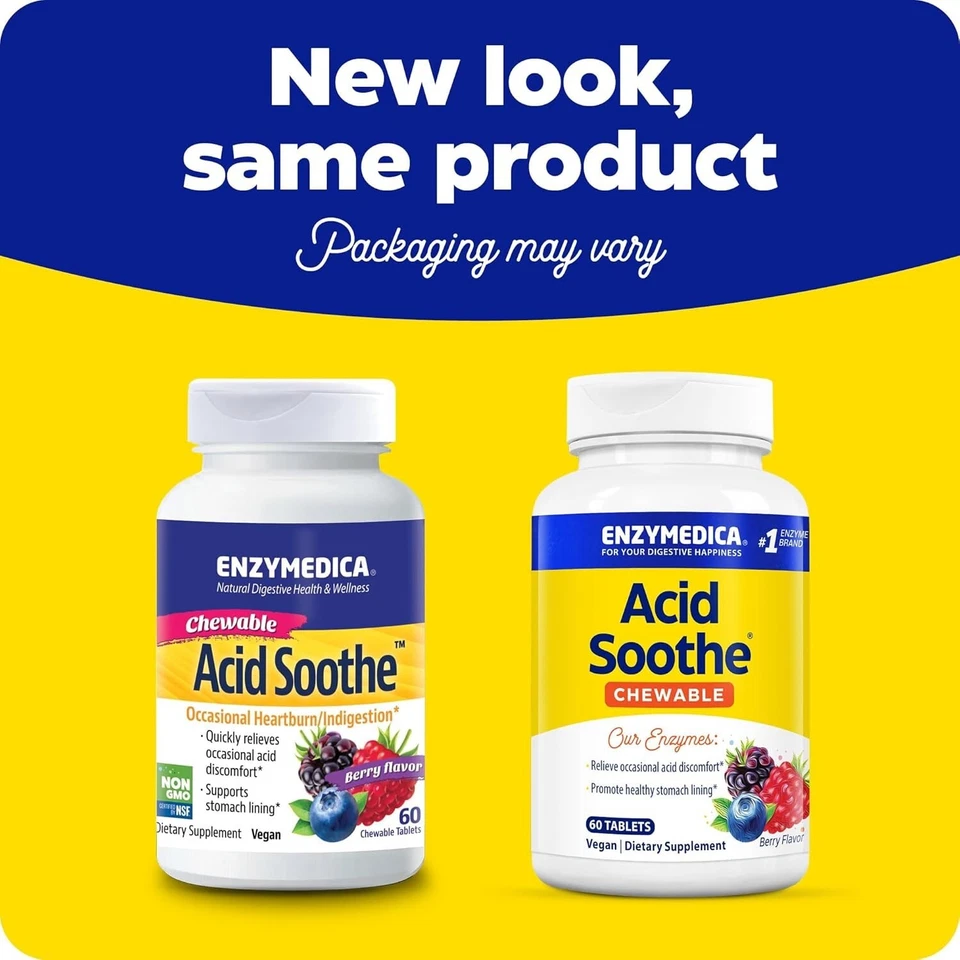 Enzymedica, ácido calmante masticable, vegano, sin OGM, 60 comprimidos Foto 2 de 4