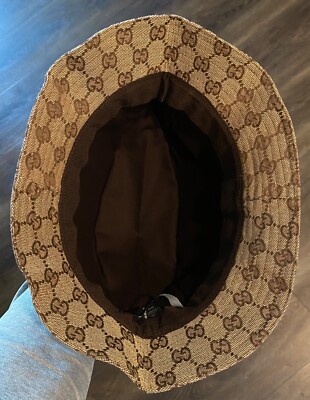 Gucci Signature Logo brown/tan red green stipe band bucket hat Gucci Monogram Canvas Web Bucket Hat XL Beige 1818916  main image 4