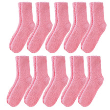 10 Pairs Womens Soft Cozy Fluffy Socks - Bright Pink - NEW
