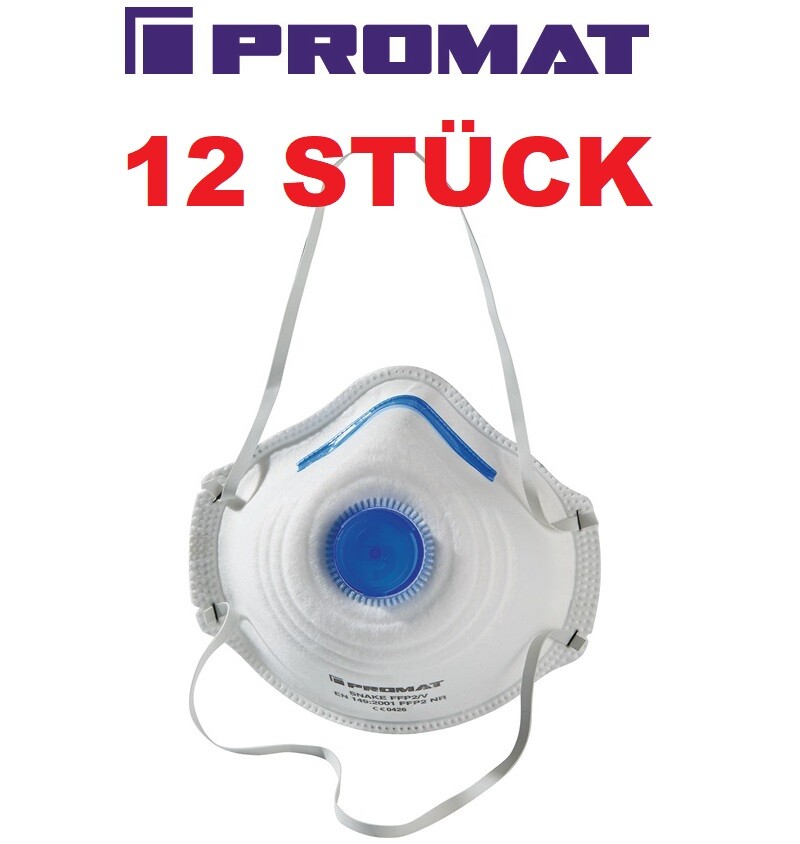 12 STÜCK PROMAT Atemschutzmaske "Snake" FFP2/V mit Cool-Down Ausatemventil