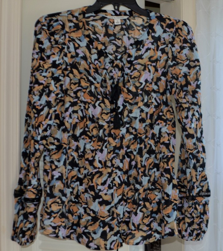 Zac & Rachel Women’s Blue Multi Printed Mock Neck Blouse Size Small