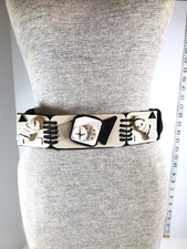 Vintage 80's-90's Elastic Waist Belt Black Beige Leather Accents Handmade