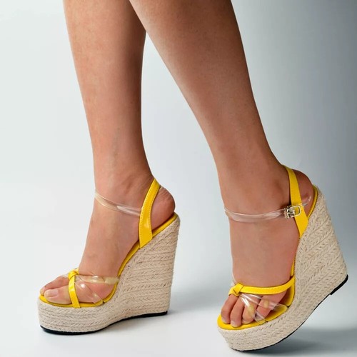 Sandales Compensées à Plateforme 14 Cm – Noir Cuir Synthétique – Taille 34 à 40 – Neuf Avec étiquettes