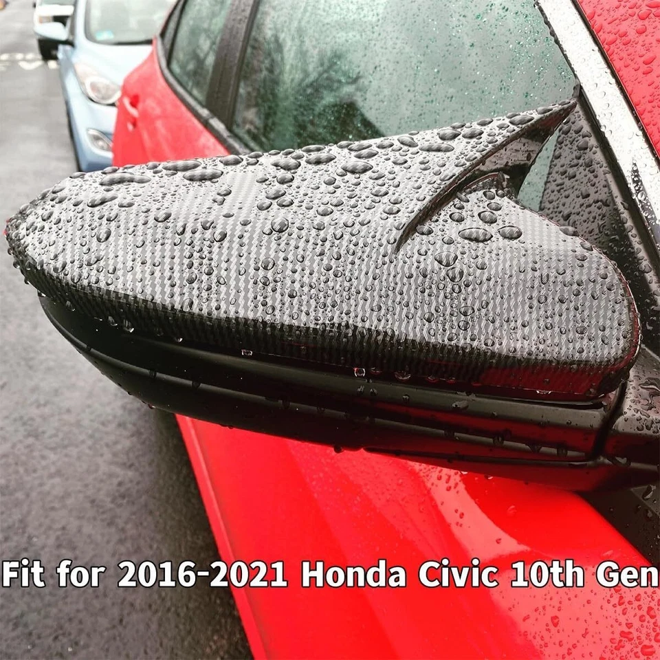 Carbon Fiber Look Rear View Side Mirror Cover Cap For Honda Civic 10th 2016-2021 - Image 3 of 4