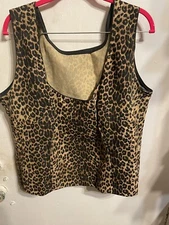 EUC Cheetahrama Brown Leopard Stretch Cotton Twill Sleeveless Top Size 3X