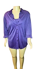 Lane Bryant Venezia Button Down Shirt Cami Tank Top Set 22/24 Purple 3/4 Sleeve
