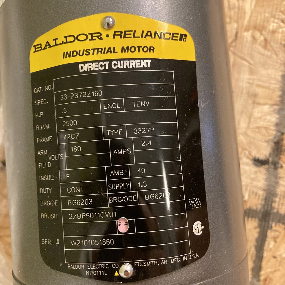 Baldor DC Motor 33-2372Z160 3/8 Splined Shaft for Kliklok Woodman Cyclone Bagger - Image 2 of 4