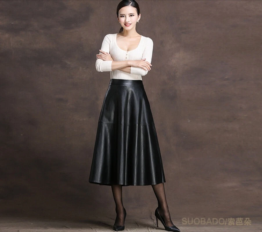 Custom Made To Order Faux Leather Pleated Flared Swing Skirt Plus 1x-10x Y302 - Image 2 of 4