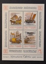 DENMARK 1987 VF MNH BLOCK HAFNIA TRANSPORT  BOAT PLANE HORSE CARRIAGE 