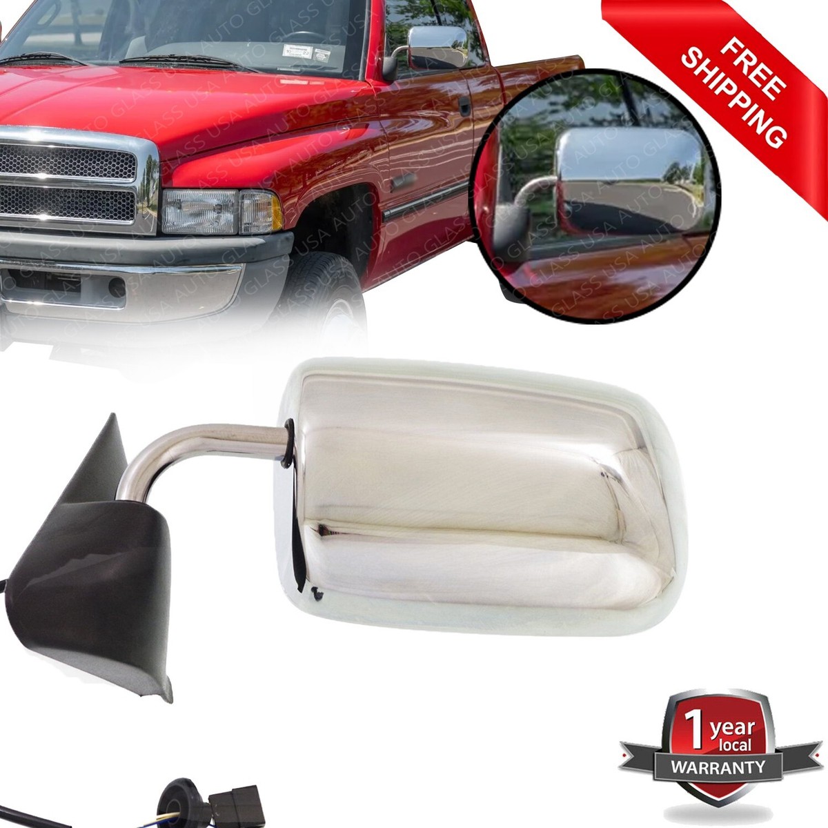 Mirror Chrome Power Glass Driver Side For 1994-1997 Dodge Ram 1500