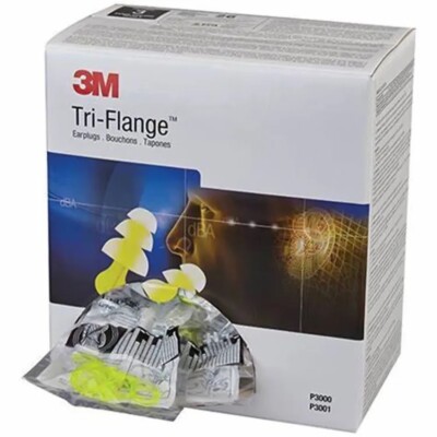 Bx Of 100 Pair 3M P3000 Tri-Flange Earplugs Corded 70071515723, 100 Pair