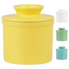 Ceramic Butter Crock with Lid Countertop French Butter Keeper with Water Line...