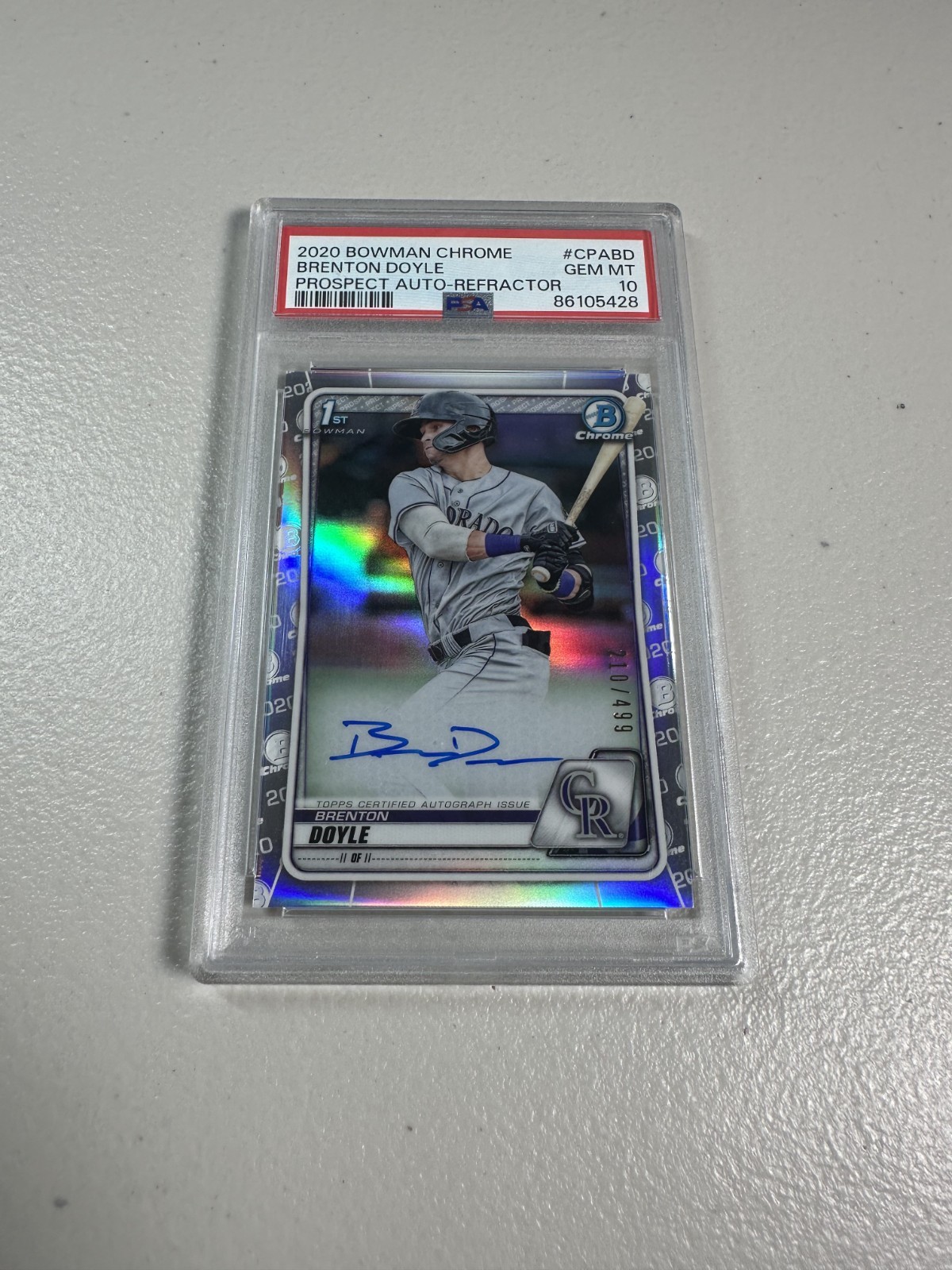 2020 Bowman Chrome 1st First Brenton Doyle Prospect Auto Refractor /499 PSA 10