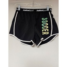 Justice Sport Soccer Shorts Girls L 12/14 Black NWT Athletic Graphic Logo 305332