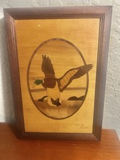 Vtg Jeff Nelson Hudson River Wood Duck Mallard Inlay Marquetry Signed Framed Art