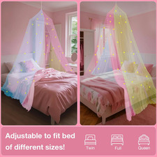 Princess Rainbow Bed Canopy for Girls with Glow-In-The-Dark Stars, Colorful C...