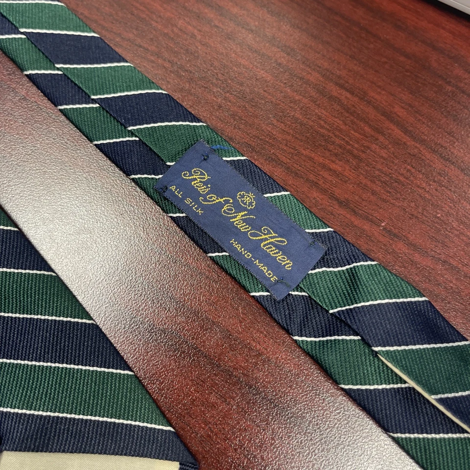 Corbata Reis Of New Haven verde marino a rayas seda hecha a mano Kabat tienda corbata para hombre Foto 2 de 4