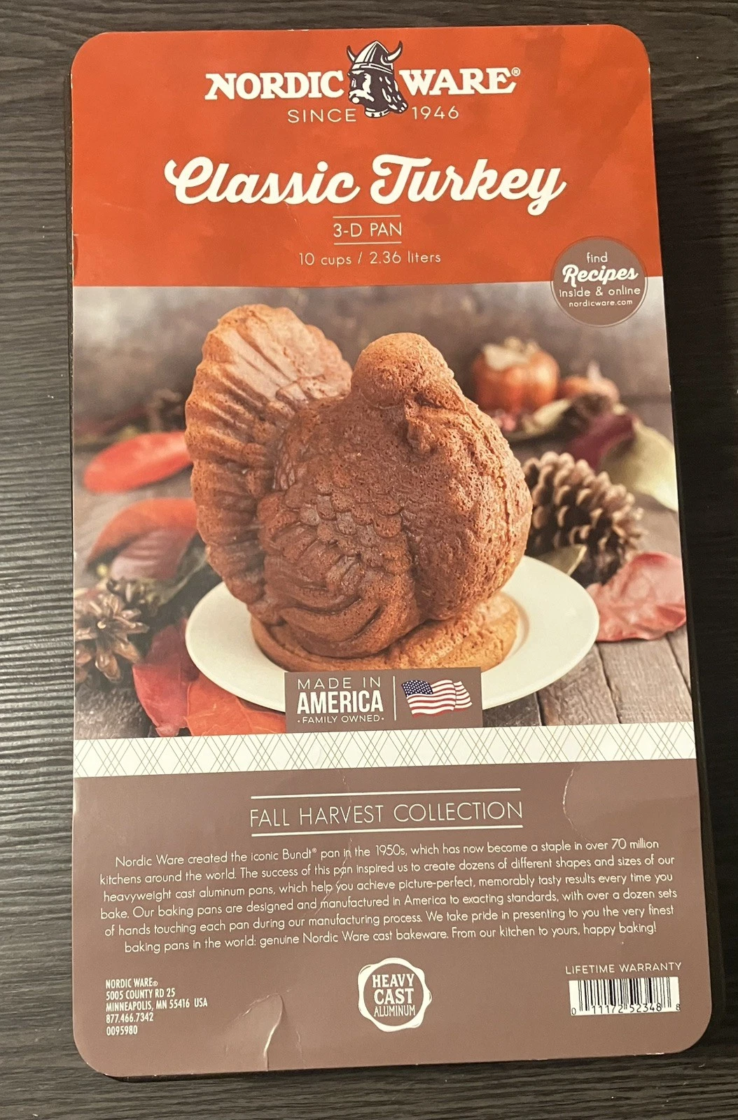 Nordic Ware Classic Turkey 3D Cake Pan Bronze Finish USA Made Non Stick NEW