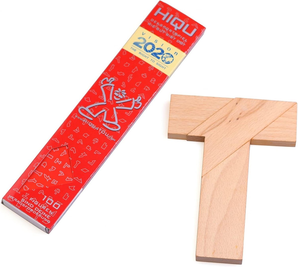 Wood T Shape Puzzle, 4 Pieces Brain Teaser Toy for Kids & Adults