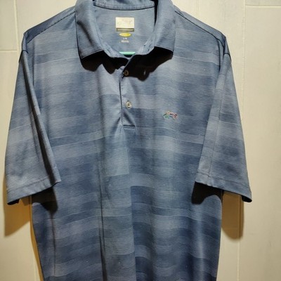  Greg Norman Play Dry  ML75 Fine Line Blue Stripe Logo Polo Size L/XL