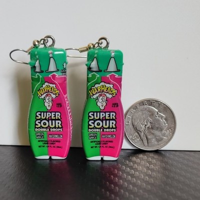Warheads Super Sour Double Drops Candy Bottle Dangle Drop Hook Earrings