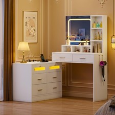 YITAHOME Dressing Table with LED Lighting Mirror Vanity Table with Charging