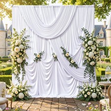 10x10ft Wrinkle Free White Backdrop Curtains 2 Panels 5x10ft Silky Polyester