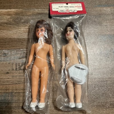 Vintage Fibre Craft Plastic Doll Flat Feet Moving Eyes Head Arm Brown Hair