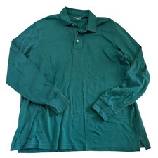 Lands End Mens L/S Polo Shirt Green Supima Cotton Traditional Fit Sz L Tall LT