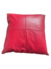 Red Genuine Leather Patchwork Pillow Cover Cushion Throw Square Decor 20 X 20