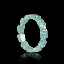 Blue Myanmar Jadeite Flower Ring Designer Vintage Amulet Real Burmese Jade