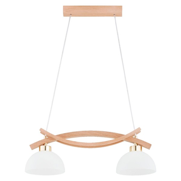 HäNgelampe 2-Flammig Glas Holz Natur Blendarm E27 58 Cm Pendelleuchte Esszimmer-image
