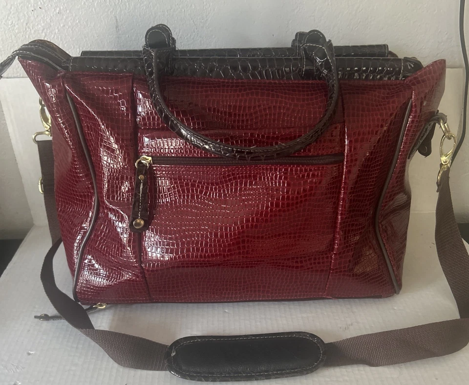 "Bolsa de viaje de fin de semana Samantha marrón rojo/marrón cocodrilo en relieve equipaje de mano 18""" Foto 3 de 4