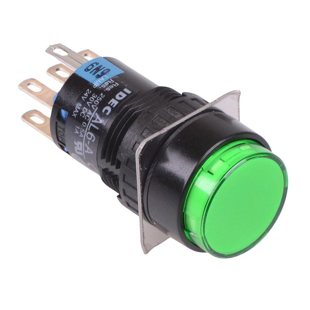 AL6M-M24PG Green 16mm 24V Momentary illuminated Push Button Switch IP65 DPDT