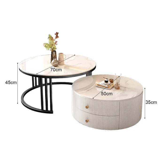 Modern Minimalist Stackable Coffee Round Table & Drawer Cabinet Set Gold Frame - image 3 of 3