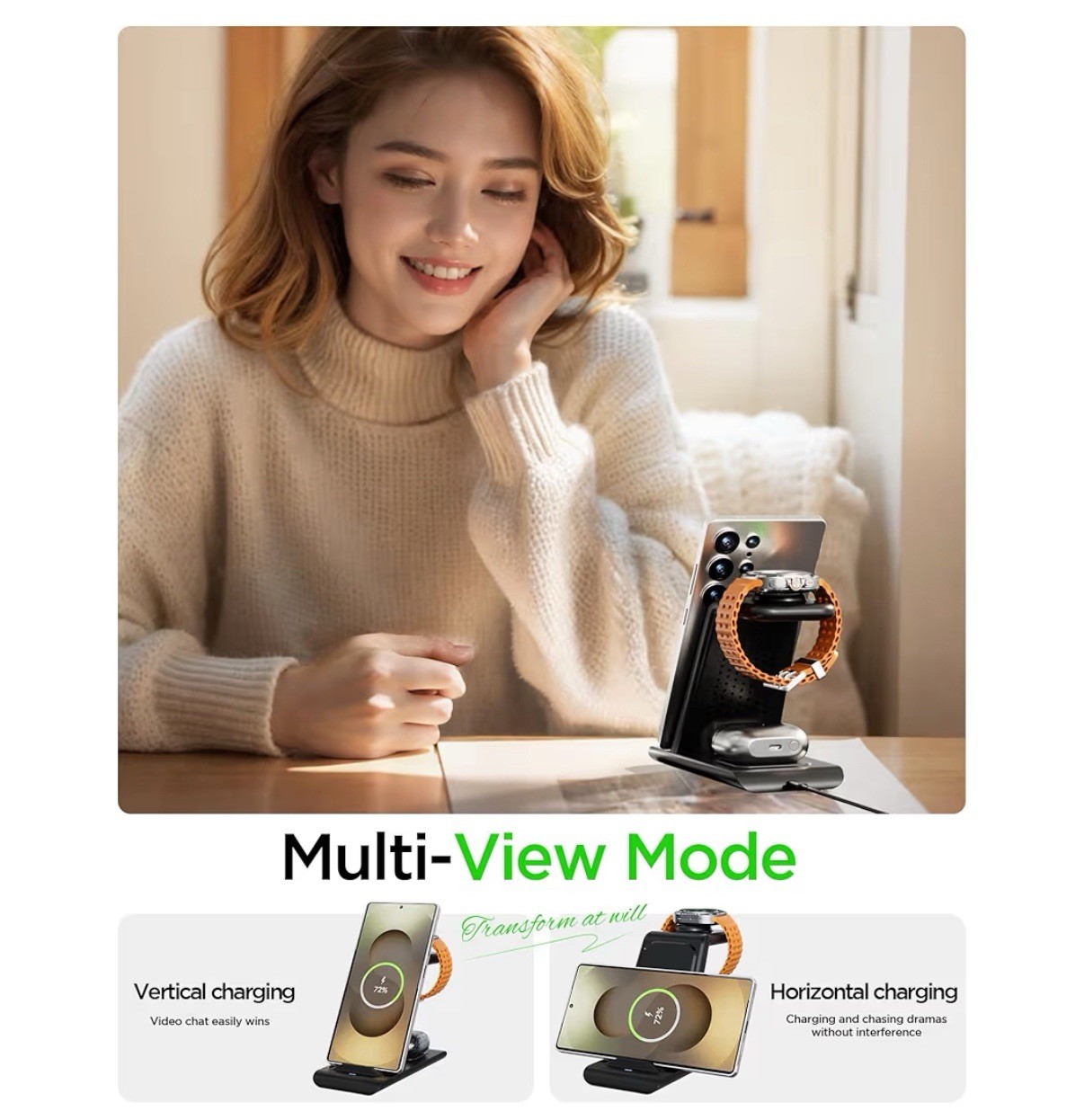 3in1 Wireless Charger Stand Charging Dock For Samsung S24 Note20 Galaxy Watch 7