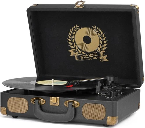 Vinyl Record Player, USB Recording Turntable Bluetooth 3-Speed Portable Vinta...