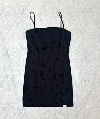 Rampage Juniors Black Floral Short Slip Dress Straight Neck Straps Zip Size 9