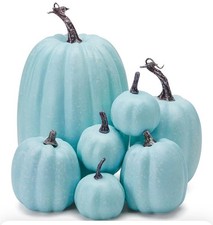 Autumn Pumpkin Decorations Country Style Plastic /Foam Pumpkins 7pc Light Blue