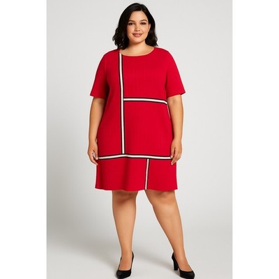 Ming Wang Red Shift Dress XL Conservative Chic Modern Classic Timeless Preppy