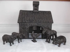 Three Hands Corp Cast Iron Stock Farm Barn 5 Animals Horse Pig Cow Sheep Rooster