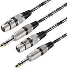 XLR Female to 1/4 Inch TRS Cables 10 FT/2Pack, Nylong Braided 10FT, Black