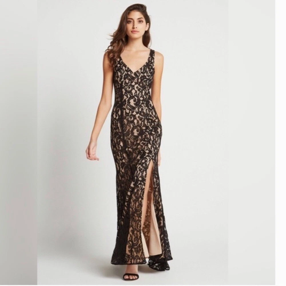 bcbgeneration black lace dress BCBGeneration Black Lace Yoke Pleated Skater Dress | Size S