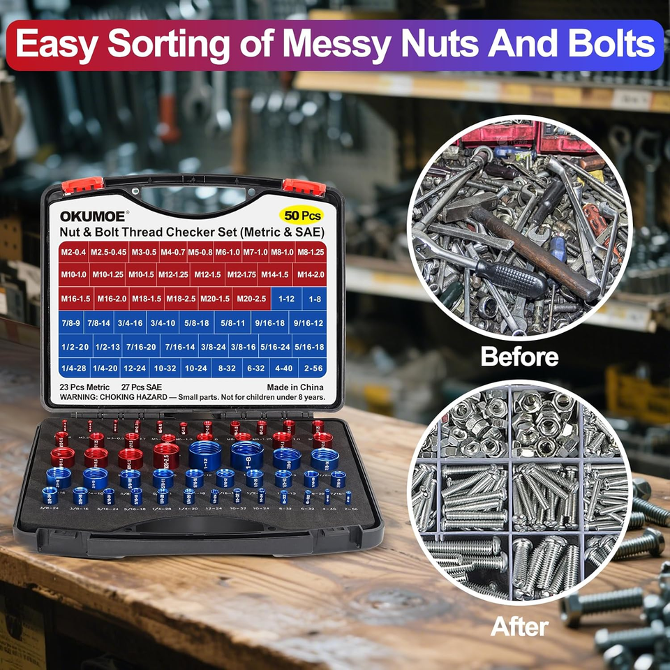 50 Pcs Thread Checker Bolt Size Finder Nut Bolt Thread Checker 23 ...